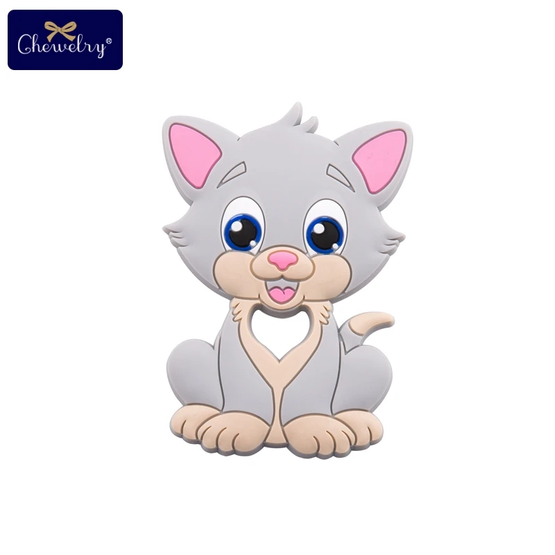Gray Cat 10 шт., детский силиконовый прорезыватель, грызун, силиконовая подвеска в виде лисы, детский прорезыватель, грызунок, без бисфенола, силиконовые бусины, жевательные кусачки, детские товары, игрушки - Цвет: Gray Cat