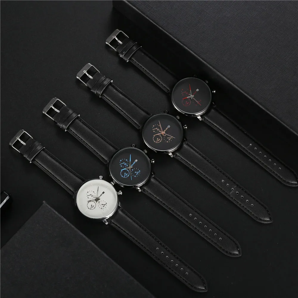 

Trendy Jewelry Gift Men's Business Casual Quartz Watches Fashion Sport Pu Leather Strap Alloy Dial Colorful Pointer Wrist Watch