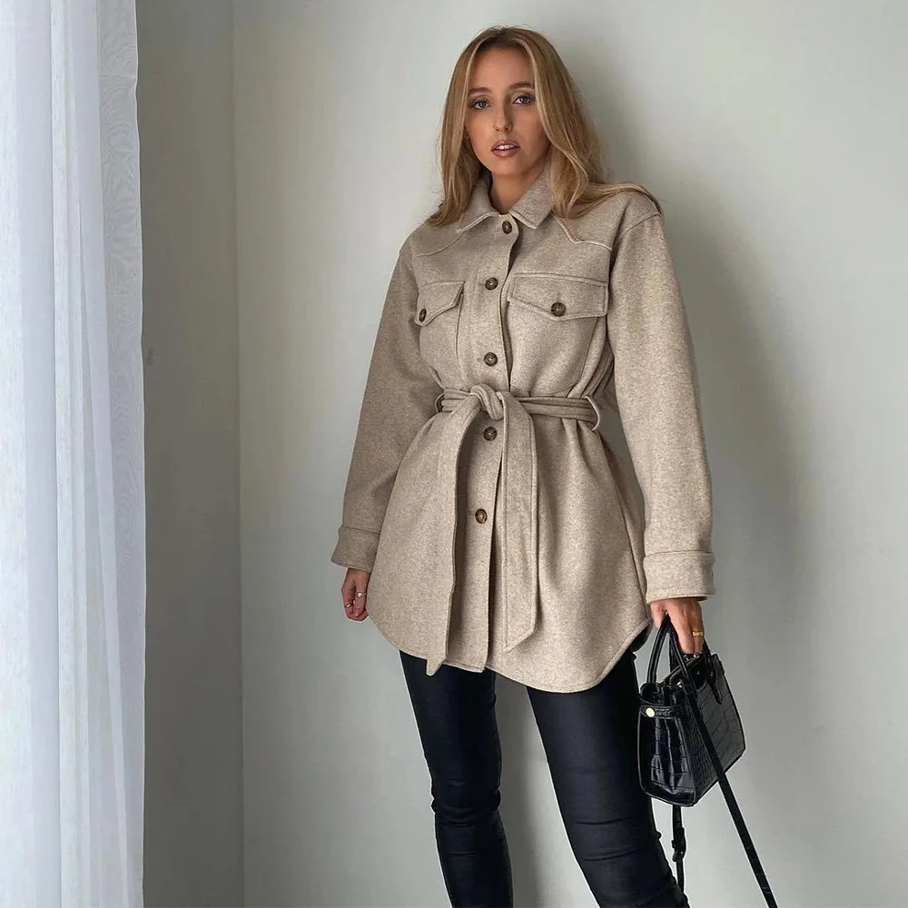 

WeiYao New Fall Winter Women Jacket Long Sleeves Belted Warm Thicken Casual Fashion High Street Za Women Coat Outfits Tops