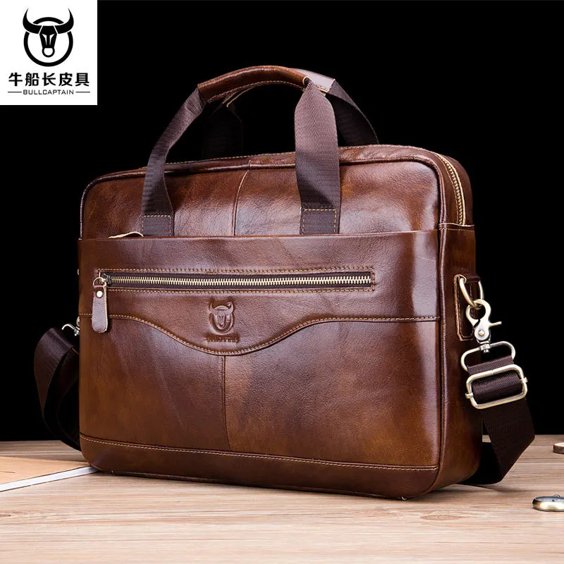 Men Genuine Leather Briefcase Business Handbag Top Layer Cowhide Male Shoulder Bag Cross Body Bag 14