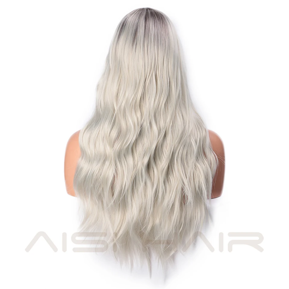 Platinum Blonde AISI волосы длинные волнистые Омбре блонд парик платиновый блонд синтетические парики для женщин 24 дюйма два тона натуральный средняя часть парик - Цвет: Platinum Blonde