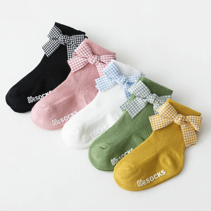 Calcetines tobilleros con lazos para ni&ntilde;as peque&ntilde;as, de algod&oacute;n suave, antideslizantes, Color caramelo, novedad-0
