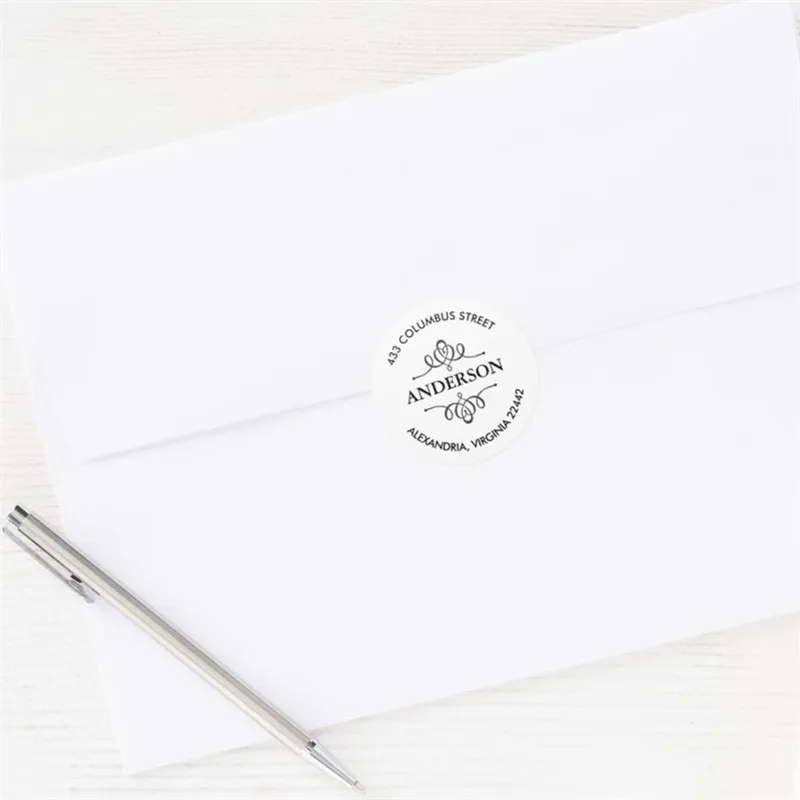 Классическая круглая наклейка с индивидуальным обратным адресом и декоративной