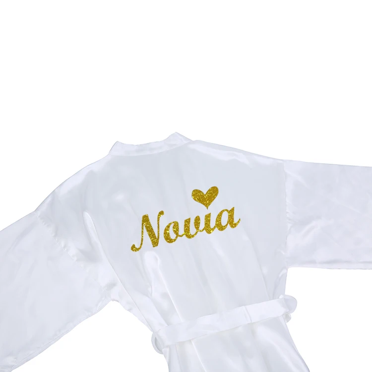 Комплект из 3 предметов с блестками, Novia Espanol, испанский халат атласный, женские свадебные туфли с вуалью, вечерние, Короткое Кимоно, атласный Халат - Цвет: 1robe gold