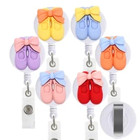 6pcs lot colorful dance shoes dress retractable id card badge holder pull for nurse student office love heart flower style