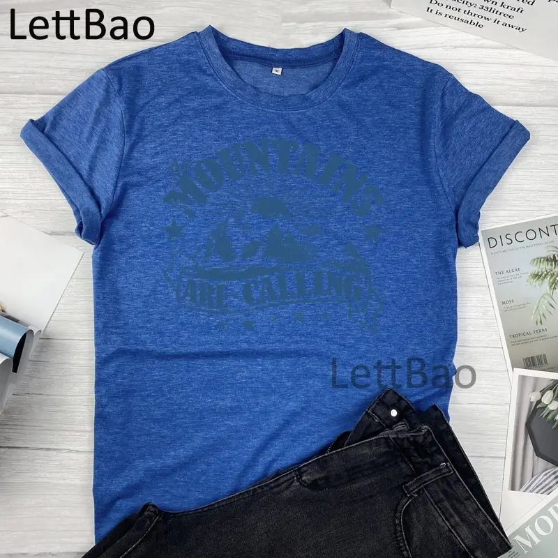 

The Mountains Are Calling Funny Graphic T-Shirt Women Grunge 2021 Fashion Tee Summer Ulzzang Hipster Tops Short Sleeved T-shirts