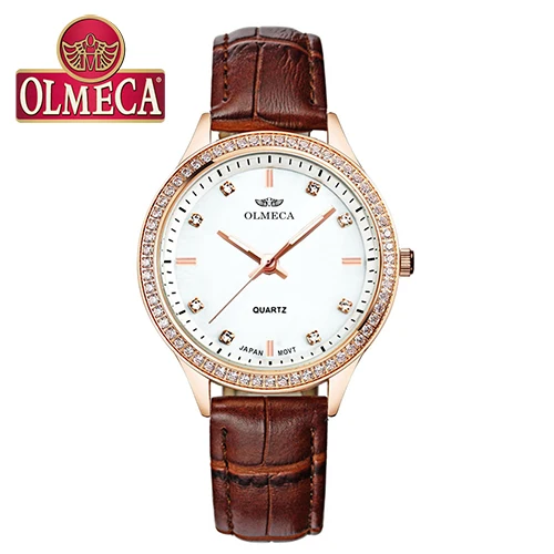 Мода Relogio Feminino лучший бренд класса люкс OLMECA женские часы водонепроницаемые наручные часы Стразы Reloj Mujer кожаный ремешок - Цвет: Rose Brown band