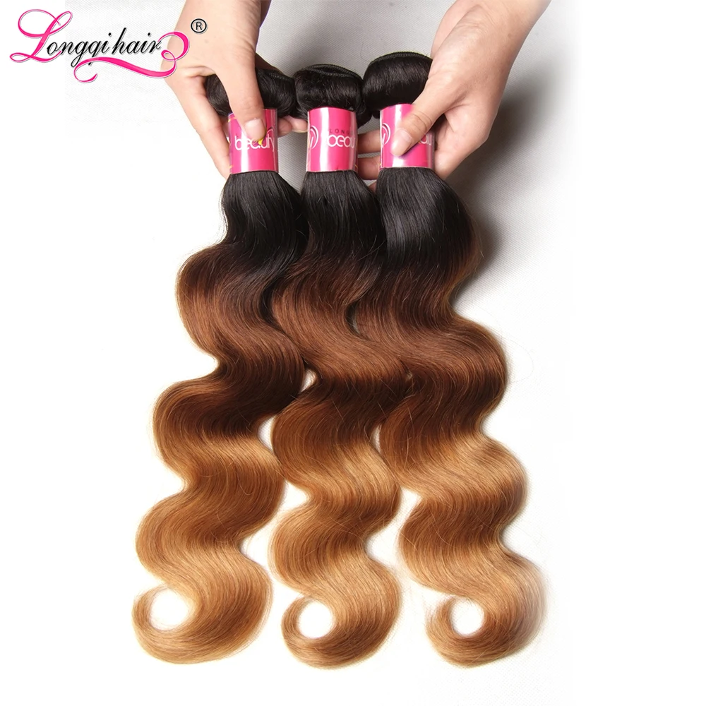 Волосы Longqi T1B/4/27 с эффектом омбре 3 пучка бразильские волнистые волосы без