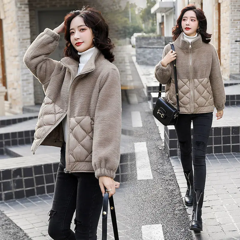 

Women 2021 Winter New Faux Lamb Wool Cotton Coat Lady Short Cotton Padded Warm Thick Jacket Female Loose Plus Size Outerwear C74
