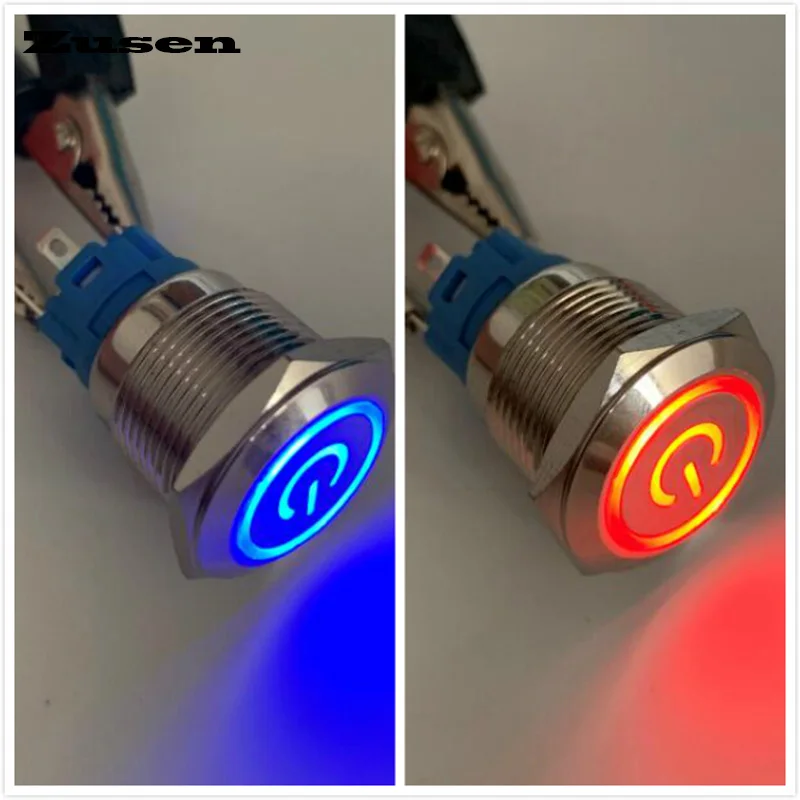 Red and Blue Zusen 19 мм двухцветный мгновенный световой символ питания 1no1nc кнопочный переключатель(ZS19F-11ET/R-B/12 V/N - Цвет: Red and Blue