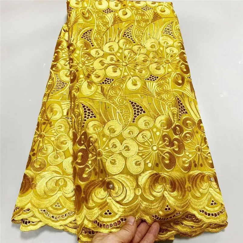 

5 Yard Dry Lace Fabric Latest Heavy Beaded Embroidery African 100% Cotton Swiss Voile Popular Dubai Style For Party Wedding 3L61