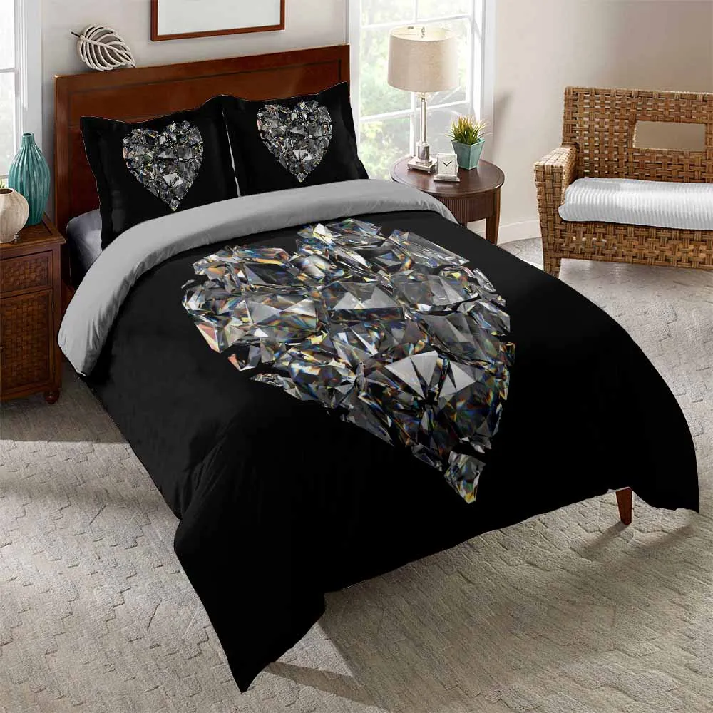 

Diamond Bedding Set Duvet Cover for Lover Gift Bed Set 3D Quilt Adults Black Wedding Comfortable Bedclothes King Size Bed Linens