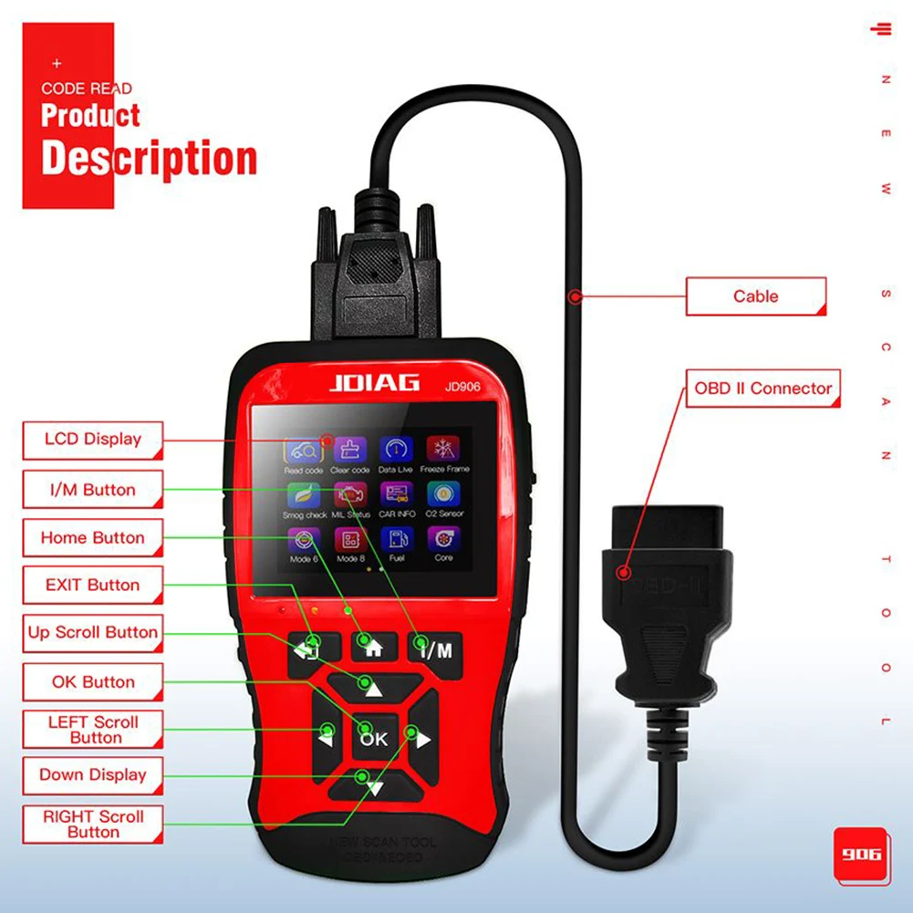 

JD906 усовершенствованный режим 6 режим 8 OBD2 сканер авто двигатель считыватель кода неисправностей для проверка выхлопных газов автомобиля ...