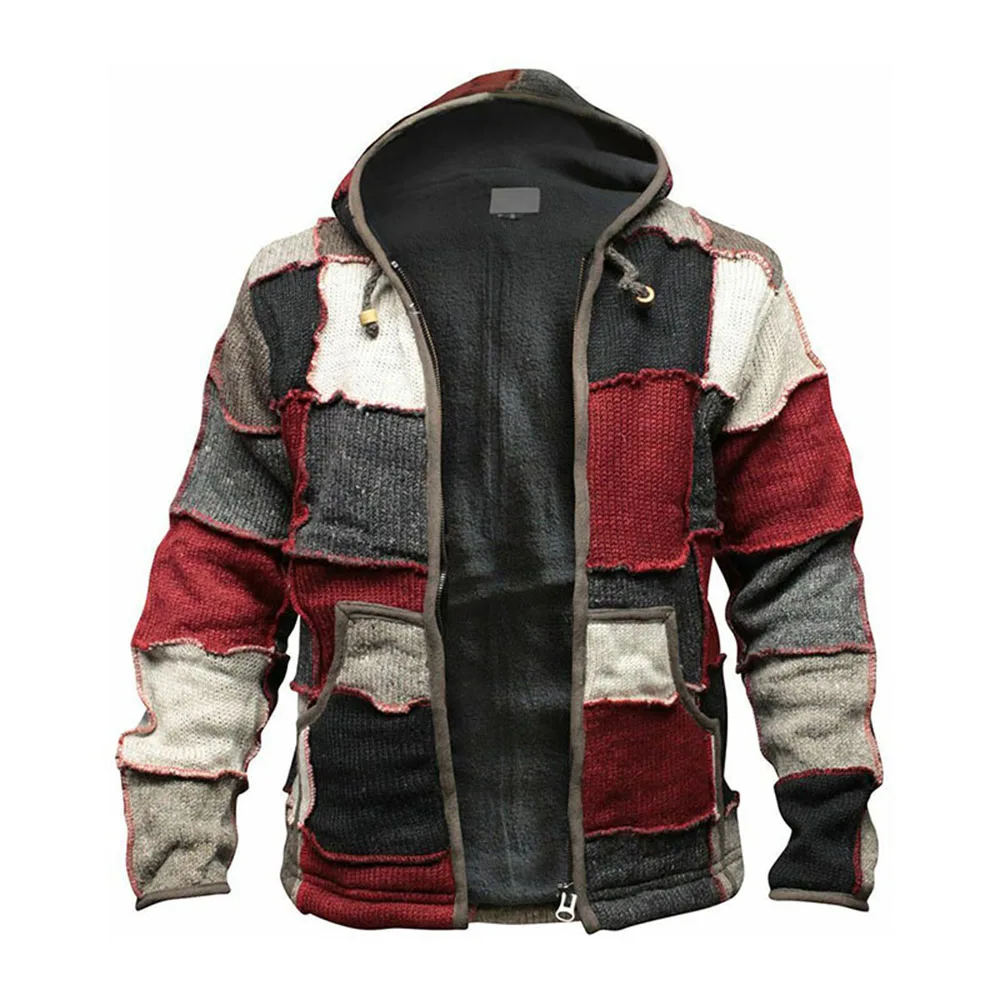 

Jacket Patchwork Causal Men's Tops 2020 Fall Winter Zipper Standard Loose Long Sleeve Hooded Outerwear Overcoats streetwear