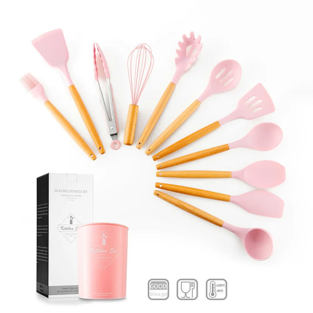 12 Pcs Kitchen Set 8-12 шт., кухонный комплект Силиконовые Пособия по кулинарии посуда с антипригарным покрытием шпатель с деревянной ручкой с деревянный ящик для хранения Пособия по кулинарии инструменты Кухонные принадлежности - Цвет: 12 Pcs Kitchen Set