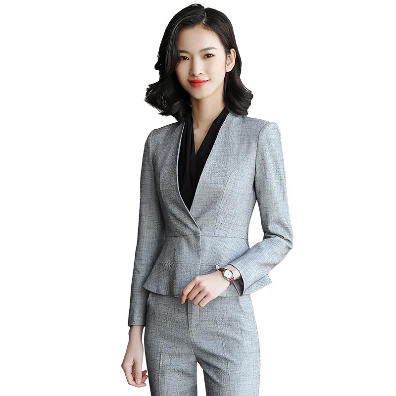 

Женская униформа, деловые брюки и пиджак, костюмы для работы, женский костюм, черный, белый, серый цвет, Женская офисная одежда, деловой костю...