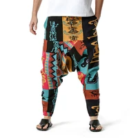 ethnic men harem pants print retro drop crotch joggers retro trousers baggy loose nepal style men cotton casual pants hip pop