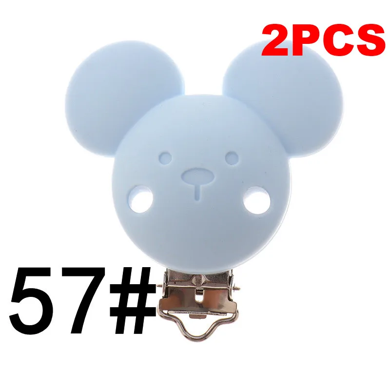 MC-57 Pastel Blue Fkisbox 2pcs Mouse Pacifier Clip Silicone Bead Baby Teether& Plastic Teething Accessories Nipple Clasps Toy DIY Round Koala - Цвет: MC-57 Pastel Blue