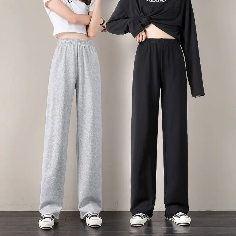 Grey sweatpants women's loose 2021 autumn new wide leg pants high waist straight pants woman pants