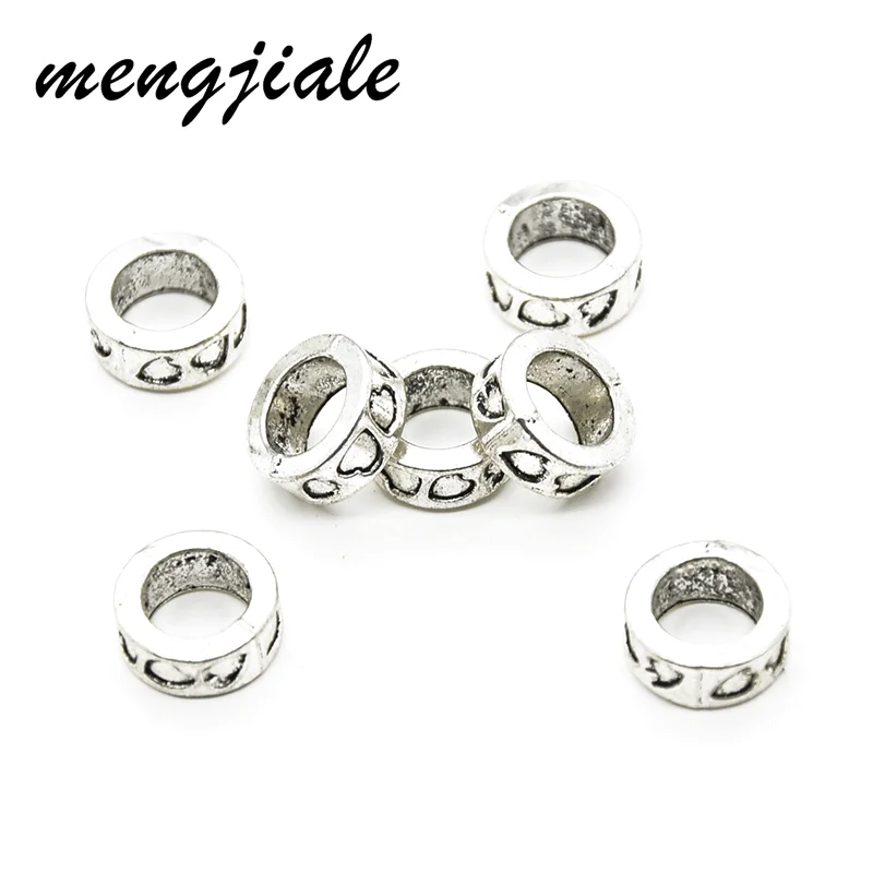 

10pcs Antique Silver Round Shape Spacer Loose Beads Zinc Alloy Metal Charms For DIY Bracelet Jewelry Accessories Making 12*5mm