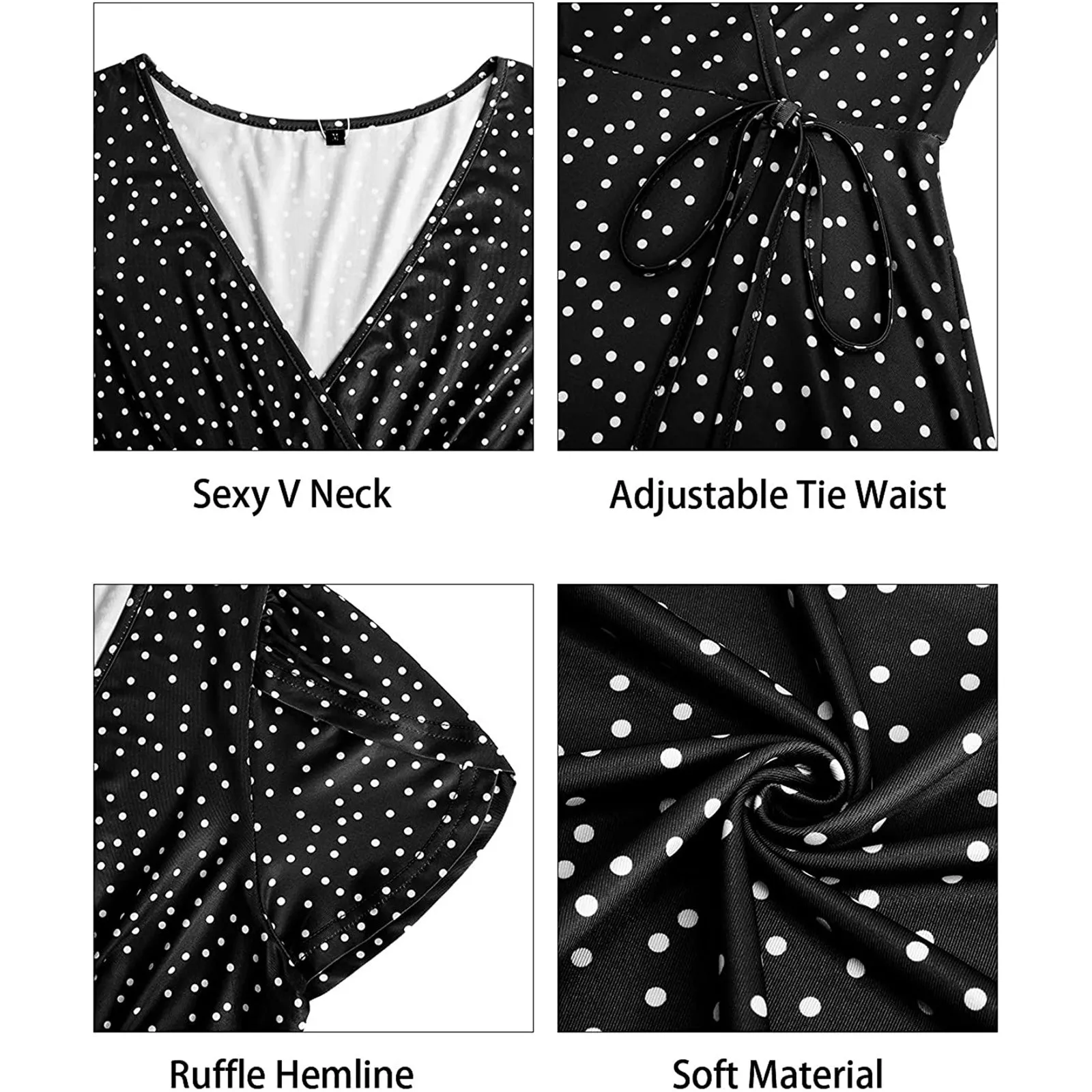 

40# Bohemian Polka Dot Dress Vintage Short Sleeve V Neck A-line Summer Dress Glitter Sequined Dress Women Vestido De Mujer