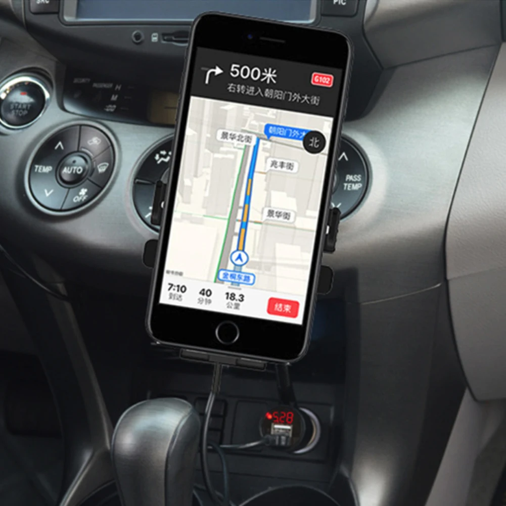 E8 3 в 1 двойной USB прикуриватель держатель телефона автомобильное крепление 10 Вт Qi Быстрое беспроводное зарядное устройство 3.1A порты со встроенным зарядным шнуром