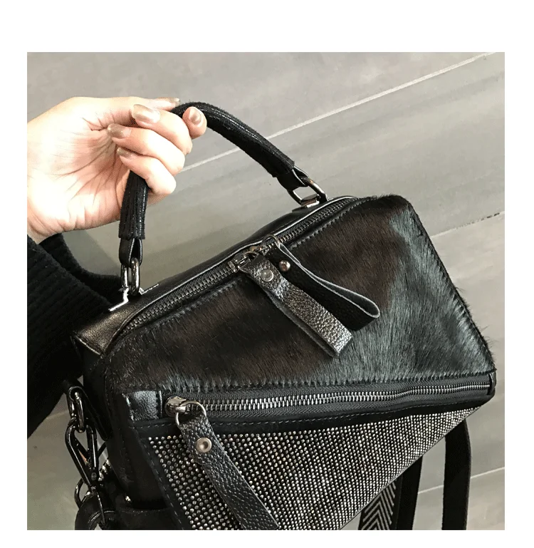 Fashion Horse Hair Messenger Bags Diamonds Satchels Horse Hair Patchwork handbag adies hand bags Diamonds Patchwork handbags