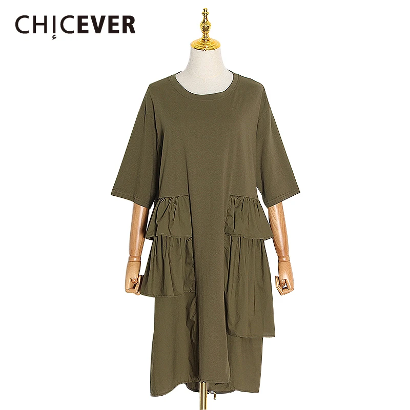 CHICEVER лоскутное платье с карманами для женщин О-образный вырез Половина рукава