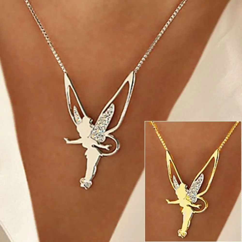 

Cute Angel Butterfly Flower Fairy Pendant Necklace Lady Cute Fairy Wing Inlaid Crystal Decorative Pendant Necklace Jewelry