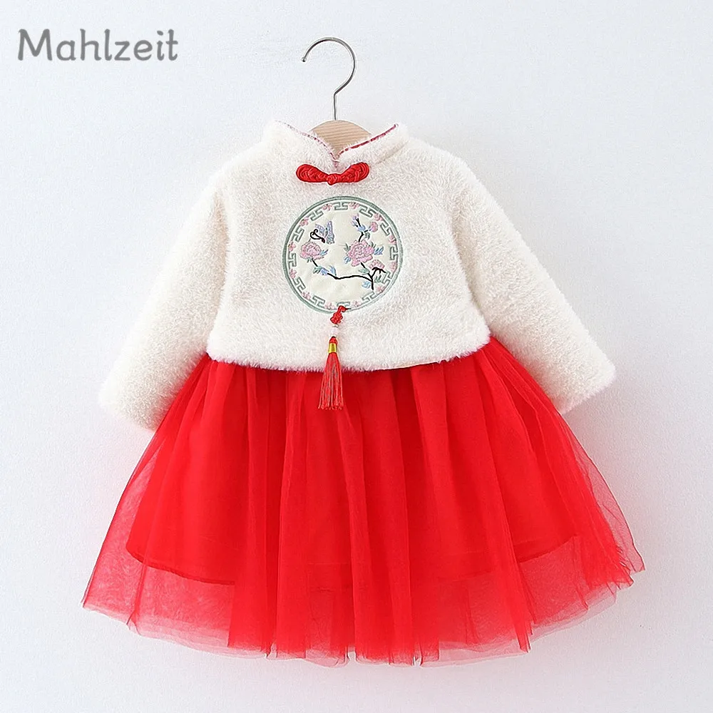 Осенне-зимнее теплое платье принцессы для маленьких девочек Традиционное