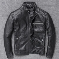 100 real cow leather jacket stand collar short genuine leather motorcycle jacket mens clothing chaqueta de los hombres wpy2477
