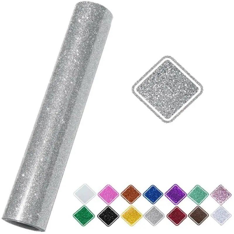 

1 Roll 12"/10"x30"/30/25cmx25/30/50/75/100cm thermal transfer glitter vinyl roll (HTV) for T-shirt clothing pockets