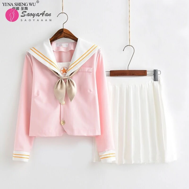 

New Sakura Light Pink Japanese School Uniform Schoolgirl Sailor Suit Student Clothes For Girls Anime Kawaii Cosplay Korean Style