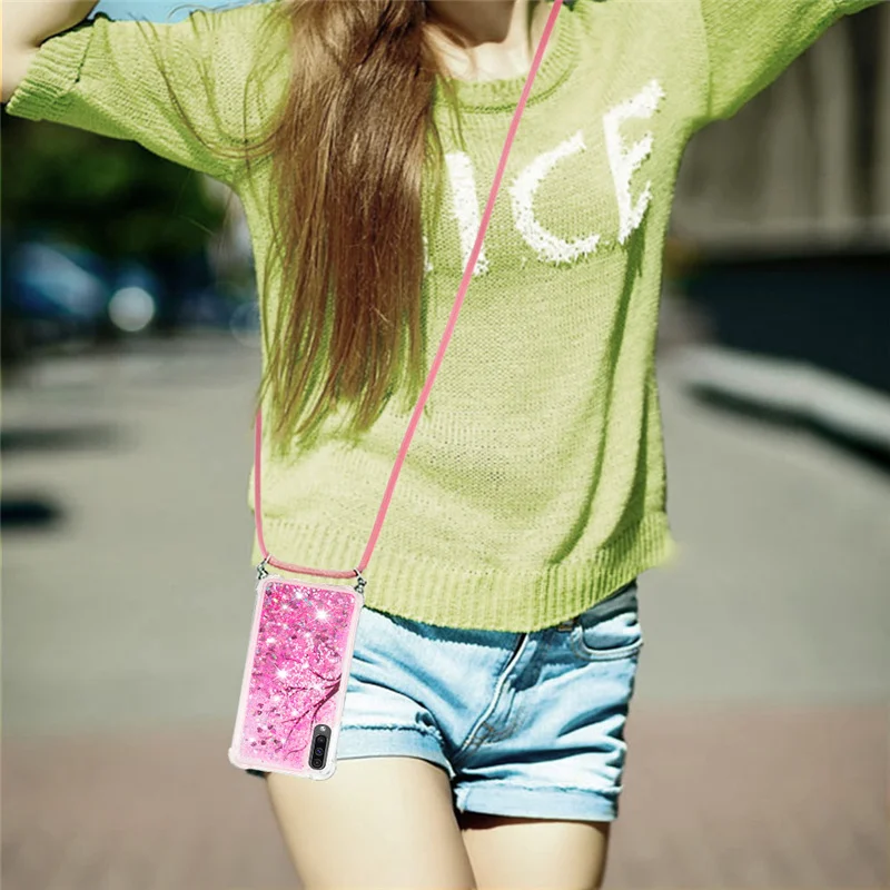 

Strap Lanyard Cartoon Phone Case For Samsung Galaxy M30 A40S A70 A70S A50 A505 A30S A50S TPU Soft Glitter Liquid Back Cover Capa