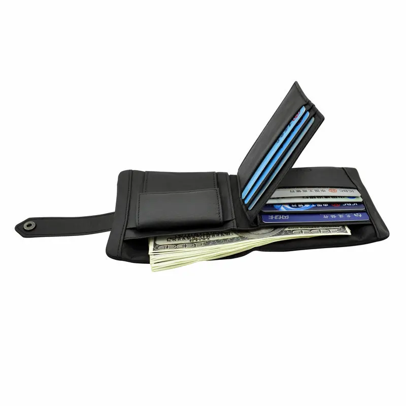 Мужской кошелек из натуральной кожи с отделением для монет черный короткий