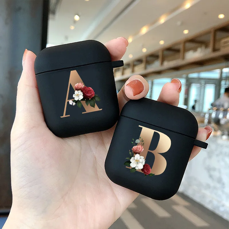 Letter Alphabet Flower Case For Airpods Cases Silicon Wireless Bluetooth Headphone Cover Funda Apple Airpod  2 Air pods 1 Bumper