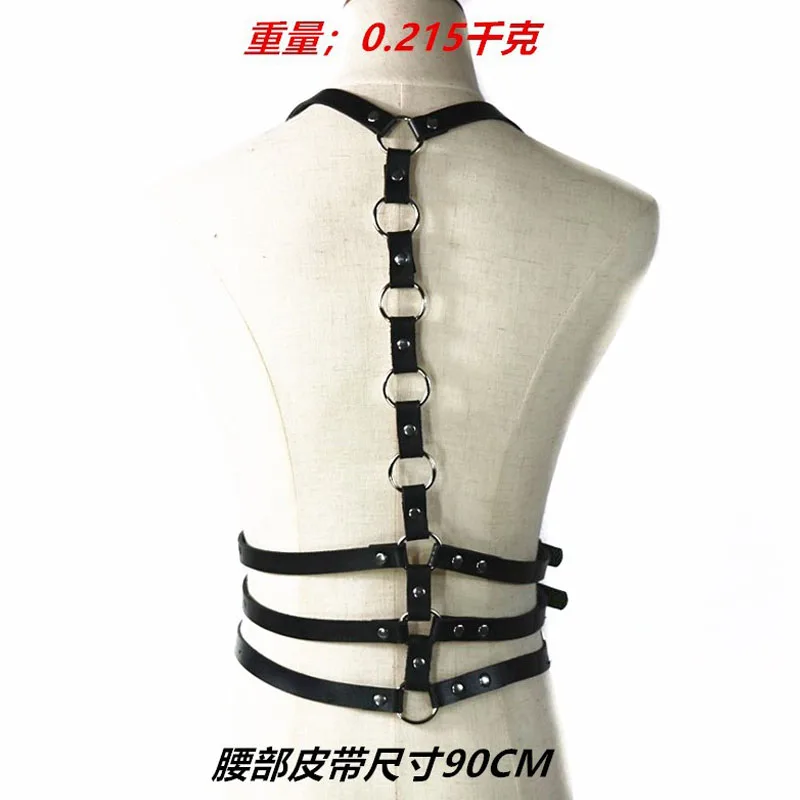 

Fashion Punk Harajuku O-Ring Garters Faux Leather Body Bondage Cage Sculpting Harness 90cm Waist Belt 3 Straps Suspenders Belt