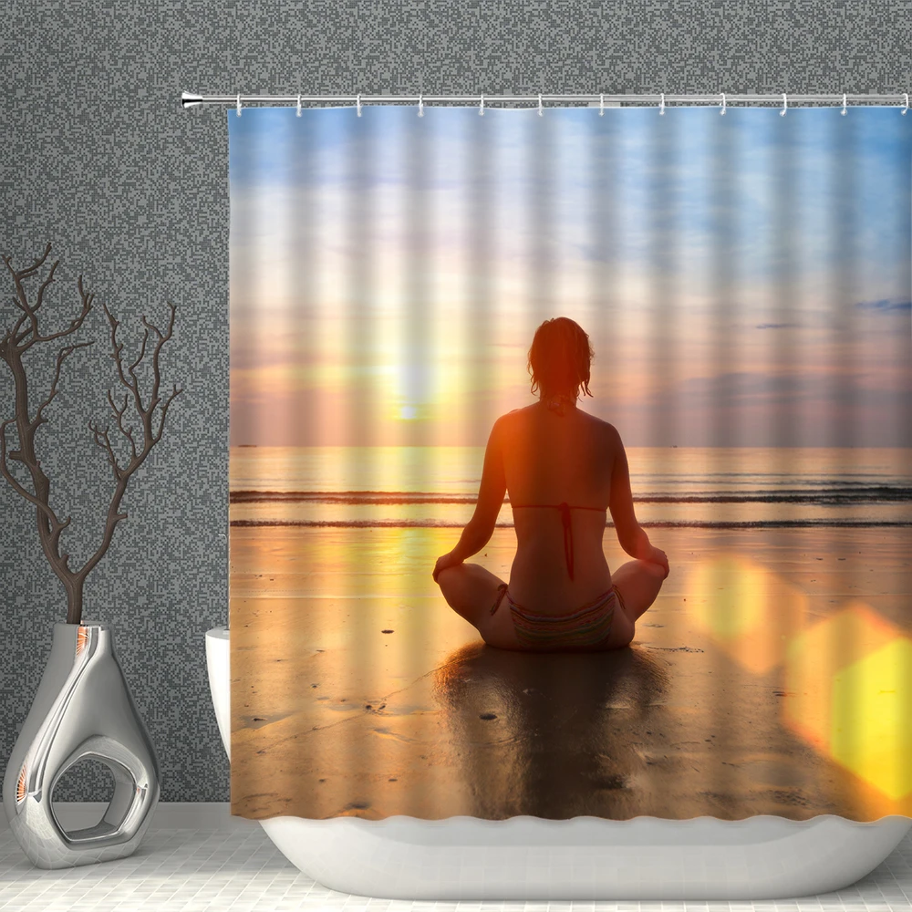

Занавеска для душа Sunshine Yoga Girl s Йога двигается занавеска для ванной набор водонепроницаемых тканевых экранов для ванны домашний декор с крю...