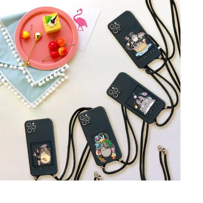

My Neighbor Totoro Phone Case For iPhone 7 8 11 12 X XS XR MINI Pro Max Plus Strap Cord Chain Lanyard soft Luxury cool cpque