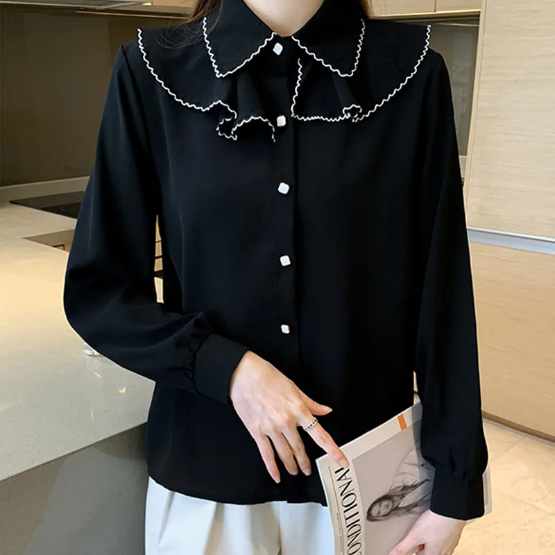 Корейская рубашка с французской вышивкой 2021 женская блузка длинным рукавом