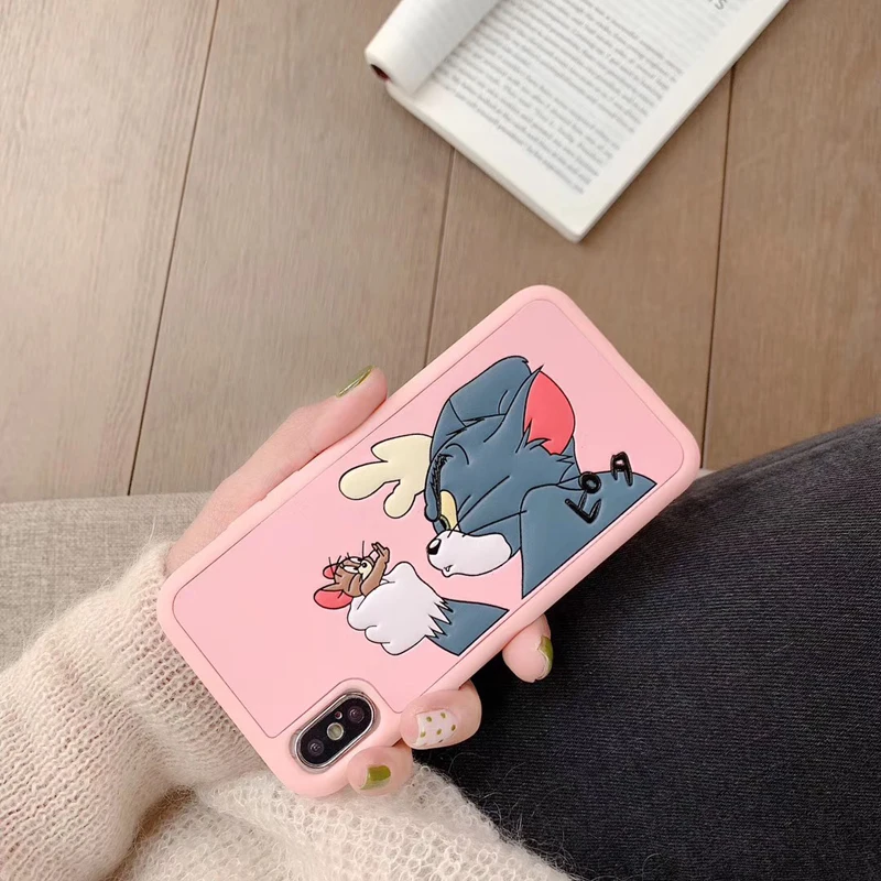 Милый чехол для пары Tom Jerry для iPhone 6 6 plus 7 7plus 8 8plus X XR XS MAX, Забавный чехол для телефона из искусственной кожи с мультяшной мышкой и кошкой
