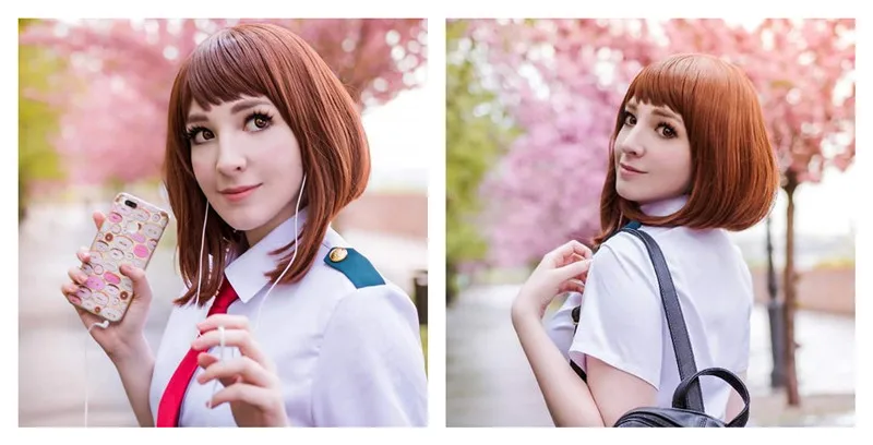 Ebingoo, мой герой, Academy OCHACO URARAKA, темно-коричневый, короткий прямой Боб, синтетический парик для косплея, для ролевых игр, костюм на Хэллоуин