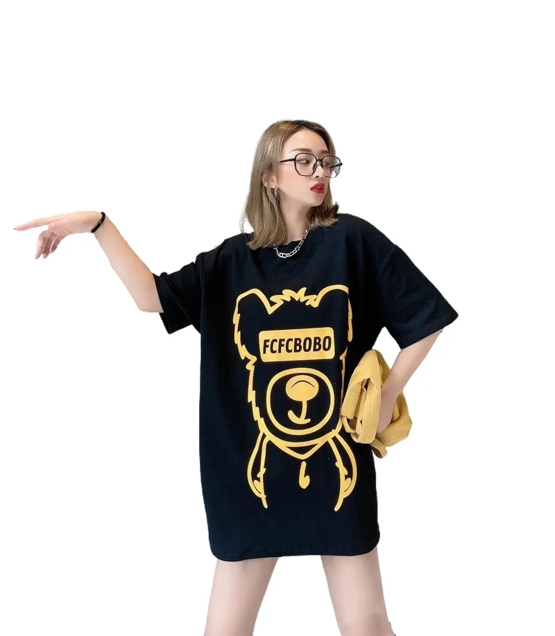 

Spring Autumn New Style Cartoon Embroidery Round Neck Short Sleeve T-shirt Female Loose Kawaii Clothes Graphic T Shirts 2021