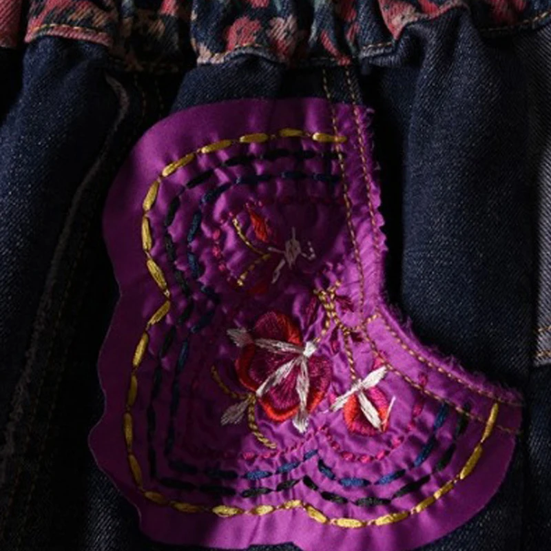 Женские юбки с аппликацией потертые свободные средней длины джинсовые хлопковые