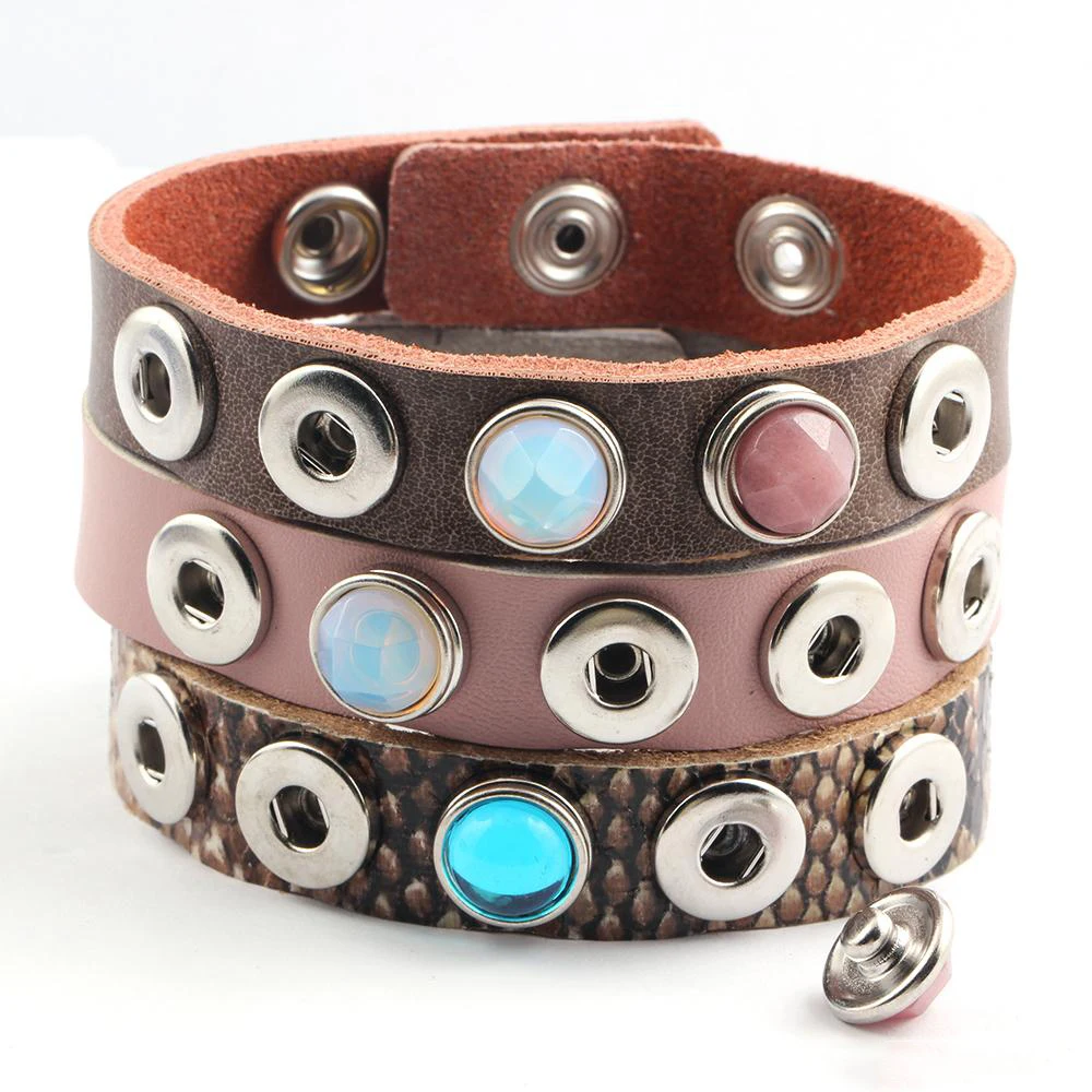 Оптовая продажа кожаные браслеты с застежкой кнопкой 23 мм для женщин ювелирные