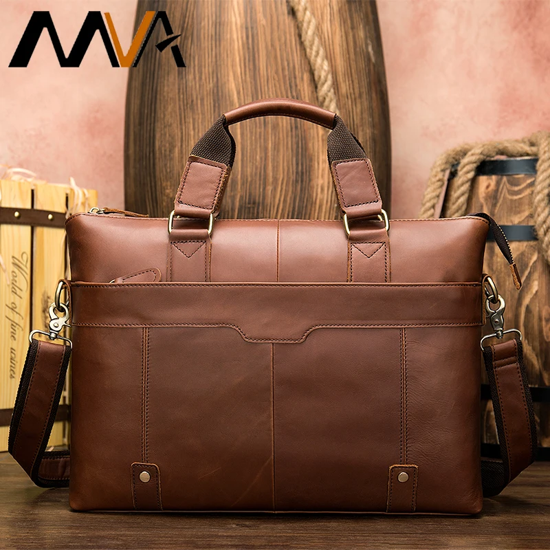 Mens Briefcases Genuine Leather Bag Men Business Briefcase Male 13.3''Laptop Bag Leather Briefcase Men Bags For Documents   7108