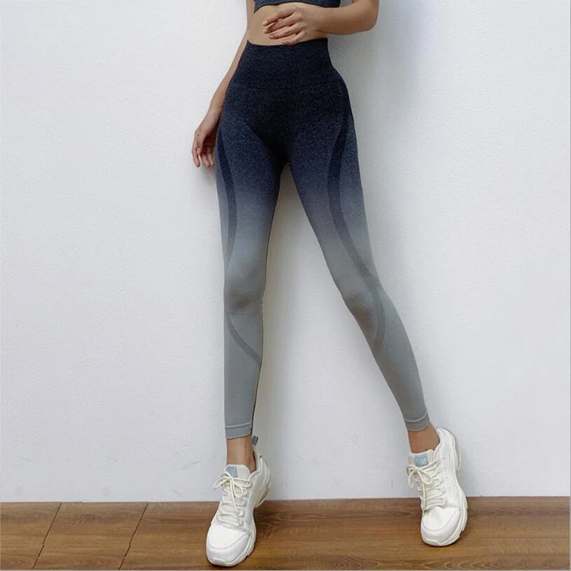 Женские штаны для йоги с высокой талией бесшовные спортивные Леггинсы эффектом