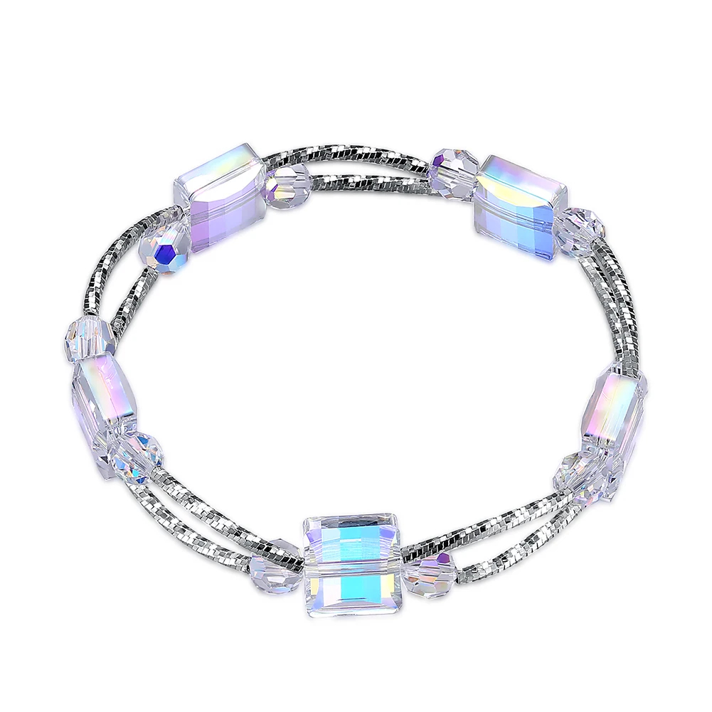 

ZEMIOR Bangle Bracelets For Women 925 Sterling Silver Geometric Square Austria Crystal Charms For Bracelets Fine Jewelry