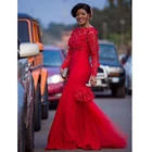 Красное вечернее платье-Русалка Verngo, кружевное платье с длинными рукавами и аппликацией, платье для выпускного вечера с цветами, в Афганистане, стильный стиль Asoebi