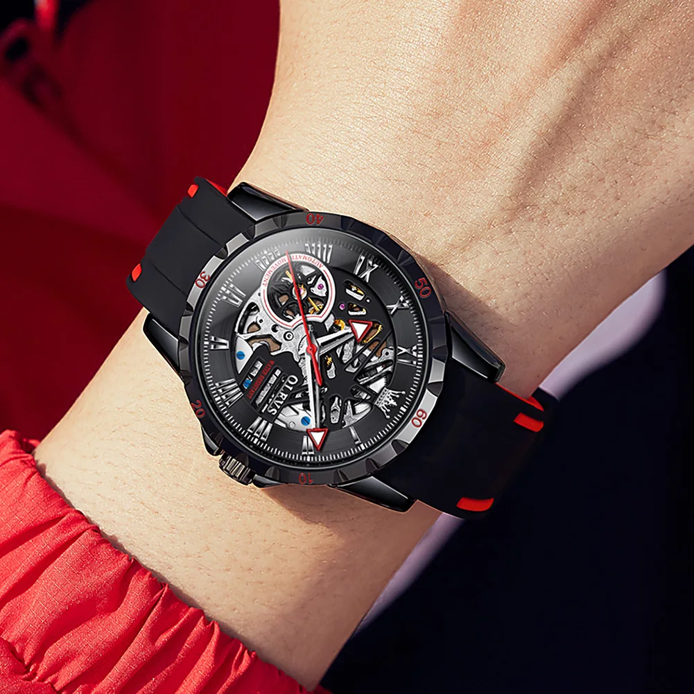 OLEVS Top Brand Male Watches Mechanical Watch For Men Waterproof Leather Strap Sport Luminous Clock Male Relogio Skeleton enlarge